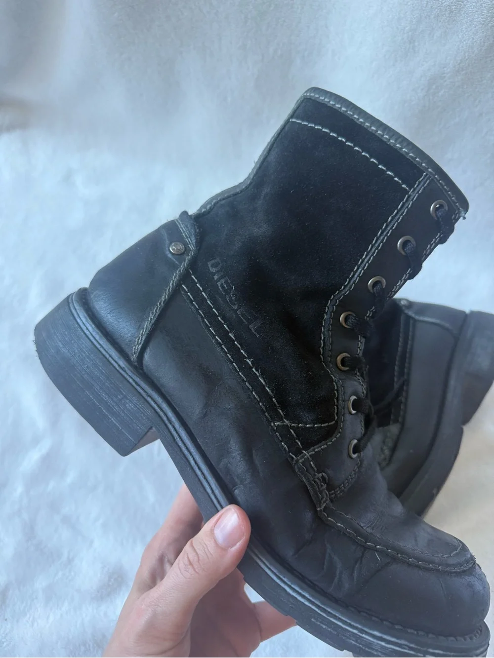 Diesel Black Lace-Up Ankle Boots